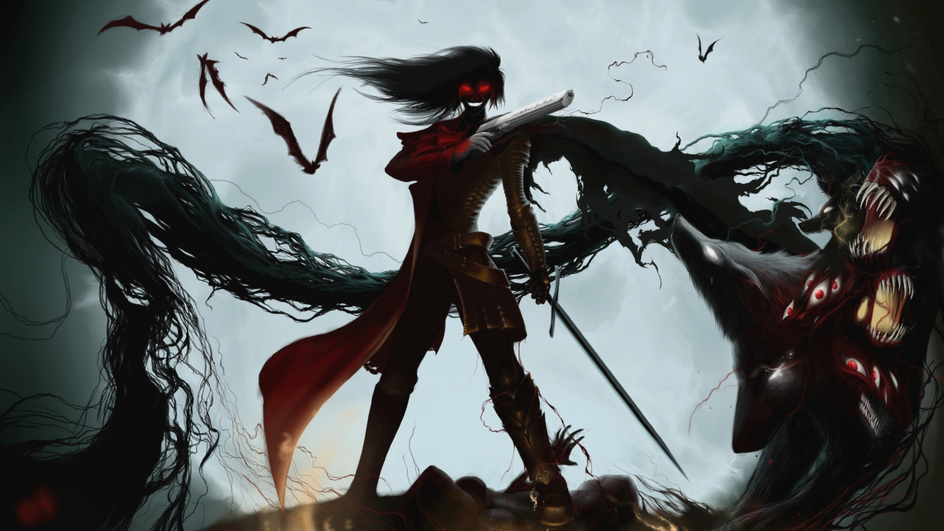 Schwarzer Und Roter Vogel Auf Braunem Ast. Wallpaper in 1366x768 Resolution