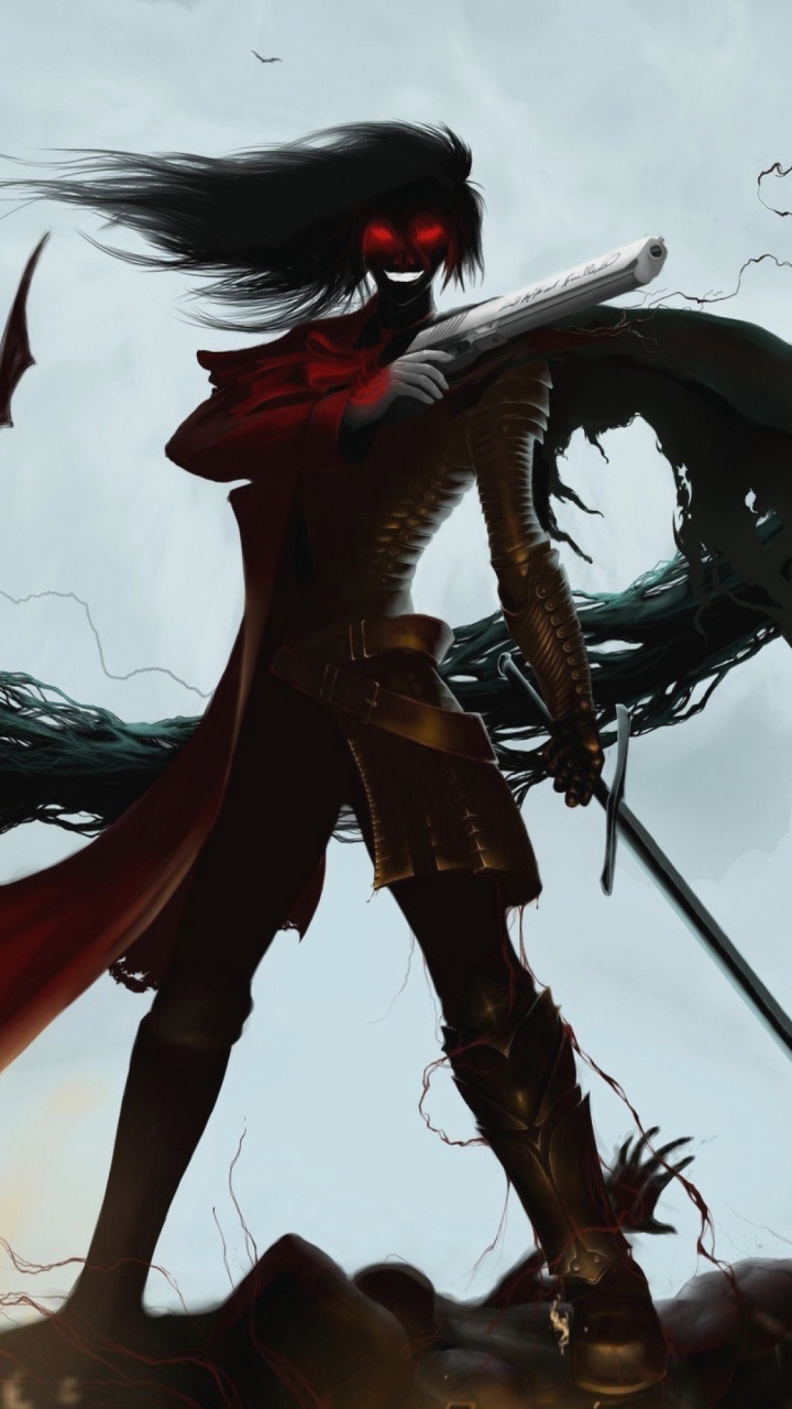 Schwarzer Und Roter Vogel Auf Braunem Ast. Wallpaper in 720x1280 Resolution