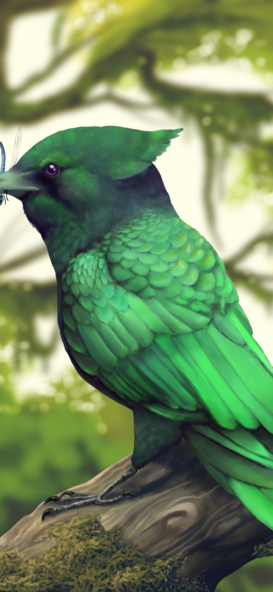 Blue Bird on Brown Tree Branch. Wallpaper in 1125x2436 Resolution