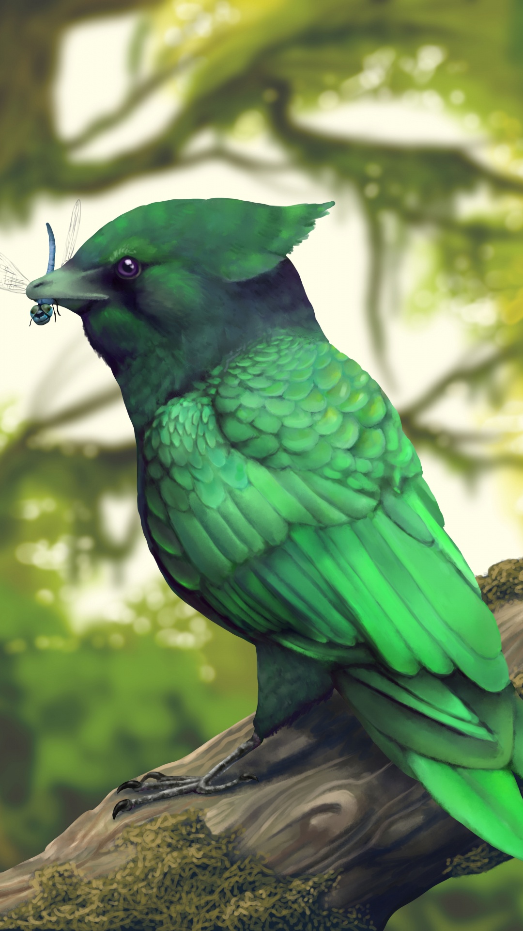 Blauer Vogel Auf Braunem Ast. Wallpaper in 1080x1920 Resolution