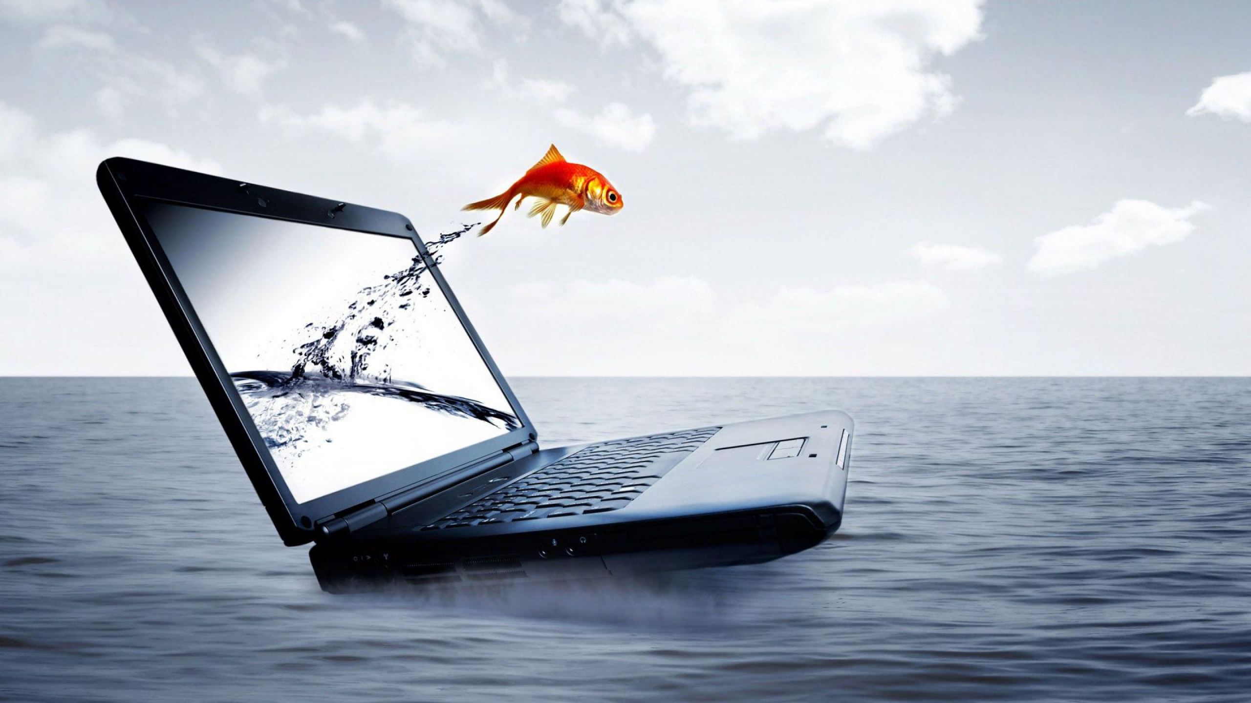 Black and White Boat on Sea Under White Clouds and Blue Sky During Daytime. Wallpaper in 2560x1440 Resolution