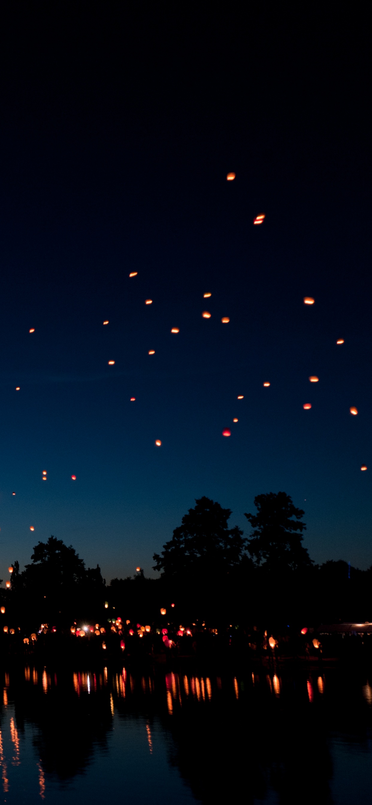 Silueta de Árboles Cerca Del Cuerpo de Agua Durante la Noche. Wallpaper in 1242x2688 Resolution