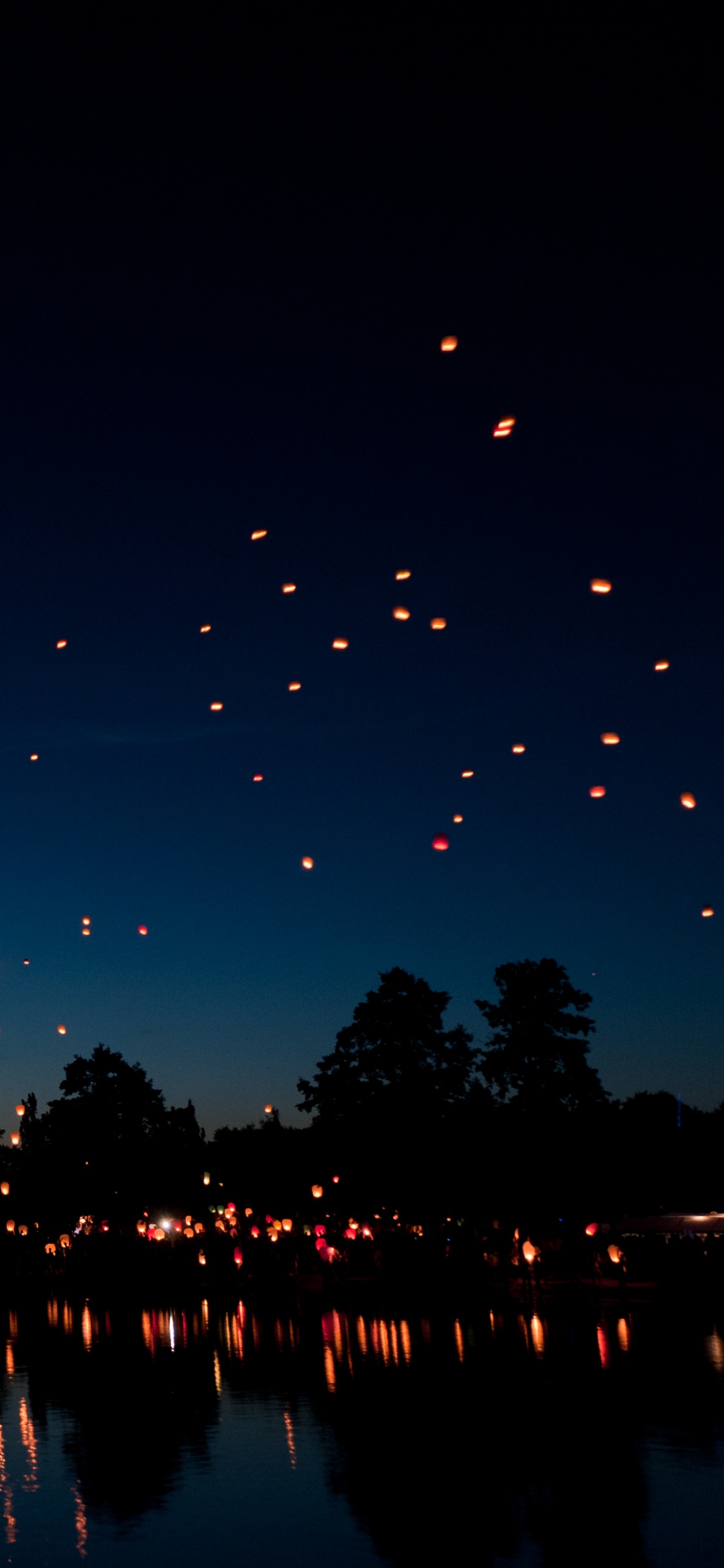 Silhouette Von Bäumen in Der Nähe Von Gewässern Während Der Nacht. Wallpaper in 1125x2436 Resolution