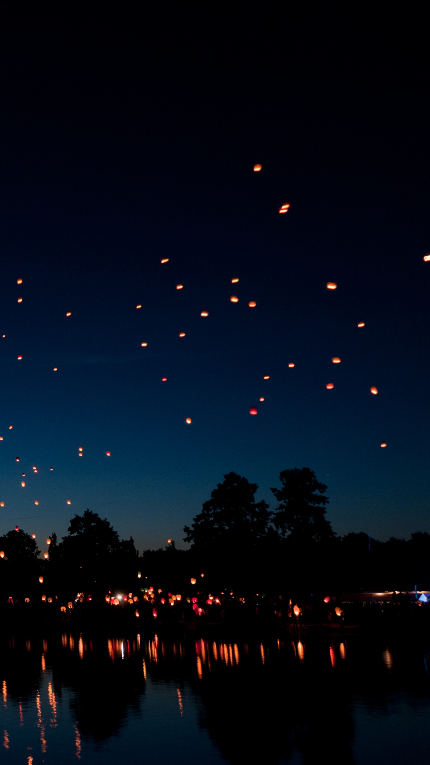 Silhouette Von Bäumen in Der Nähe Von Gewässern Während Der Nacht. Wallpaper in 1440x2560 Resolution