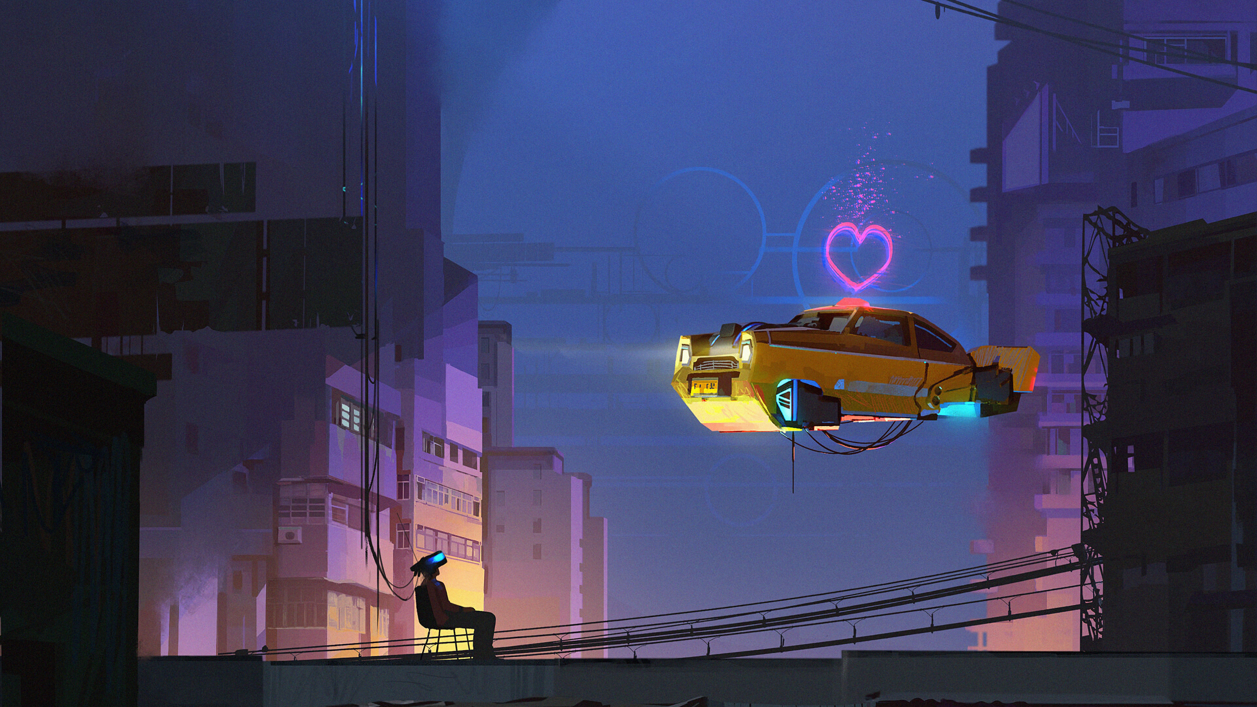 Voiture Jaune et Noire Sur Route Pendant la Nuit. Wallpaper in 2560x1440 Resolution