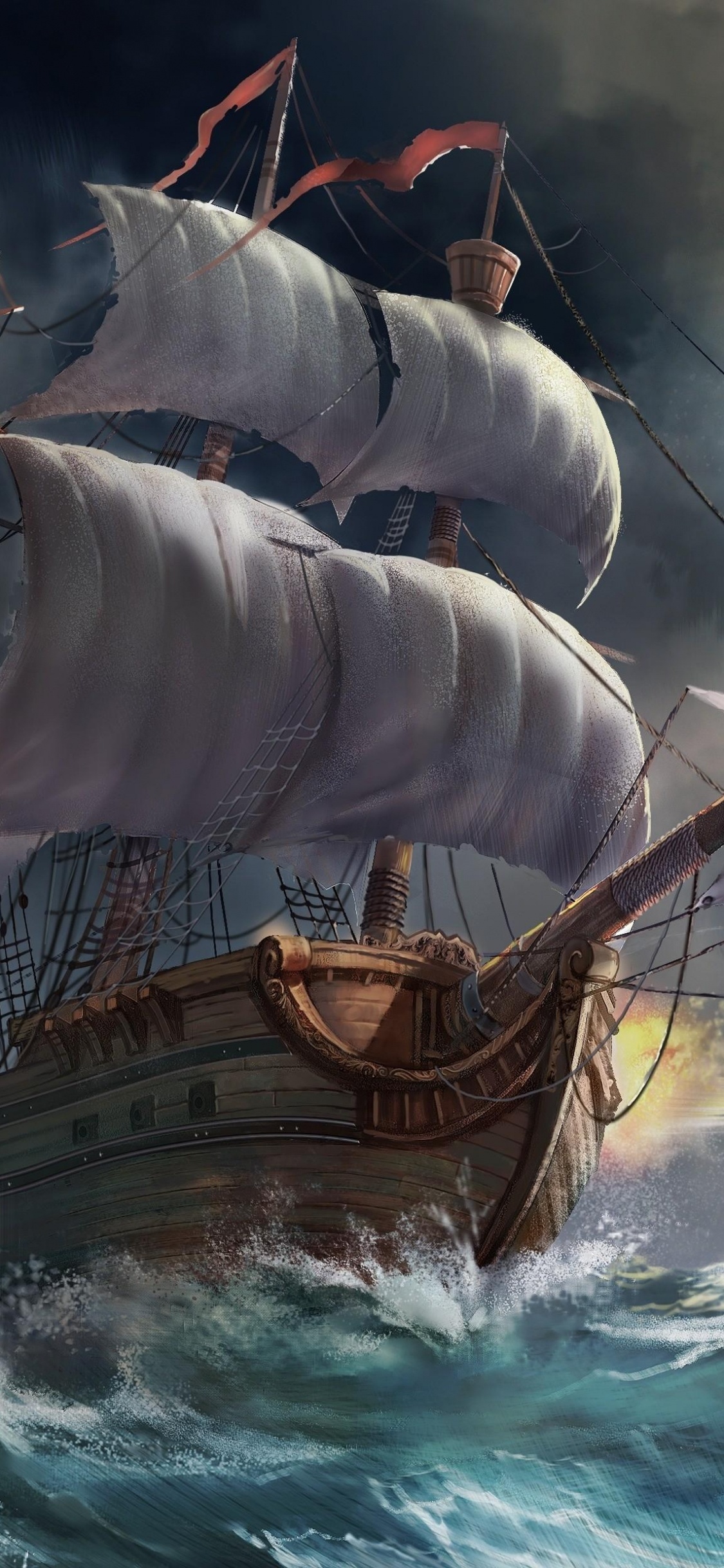 Brown and White Sail Ship on Water. Wallpaper in 1125x2436 Resolution