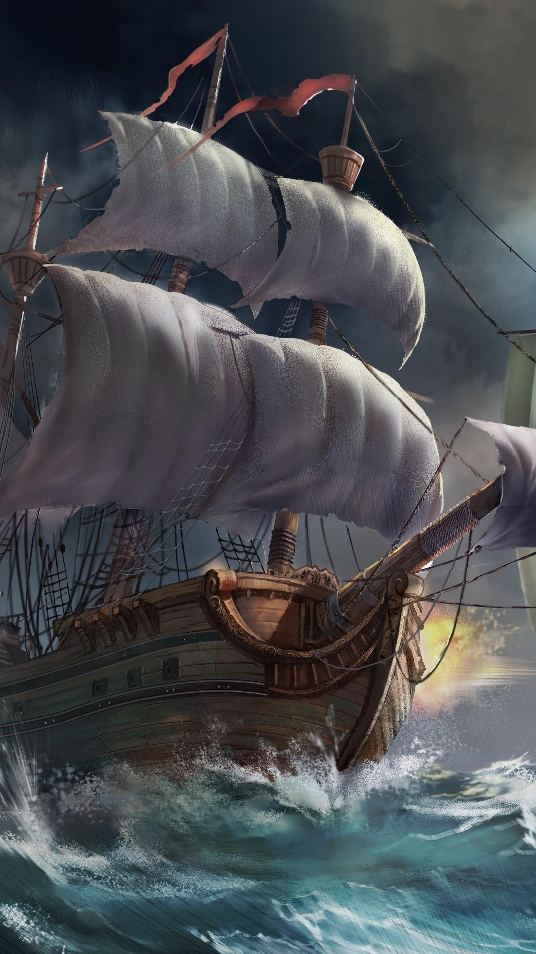 Braunes Und Weißes Segelschiff Auf Dem Wasser. Wallpaper in 1080x1920 Resolution