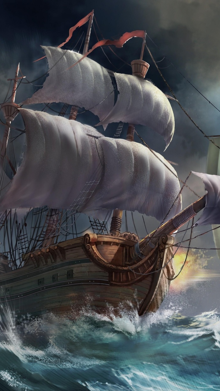 Braunes Und Weißes Segelschiff Auf Dem Wasser. Wallpaper in 720x1280 Resolution