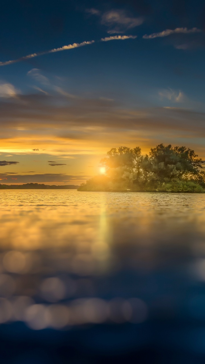 Grüne Bäume in Der Nähe Von Gewässern Während Des Sonnenuntergangs. Wallpaper in 720x1280 Resolution