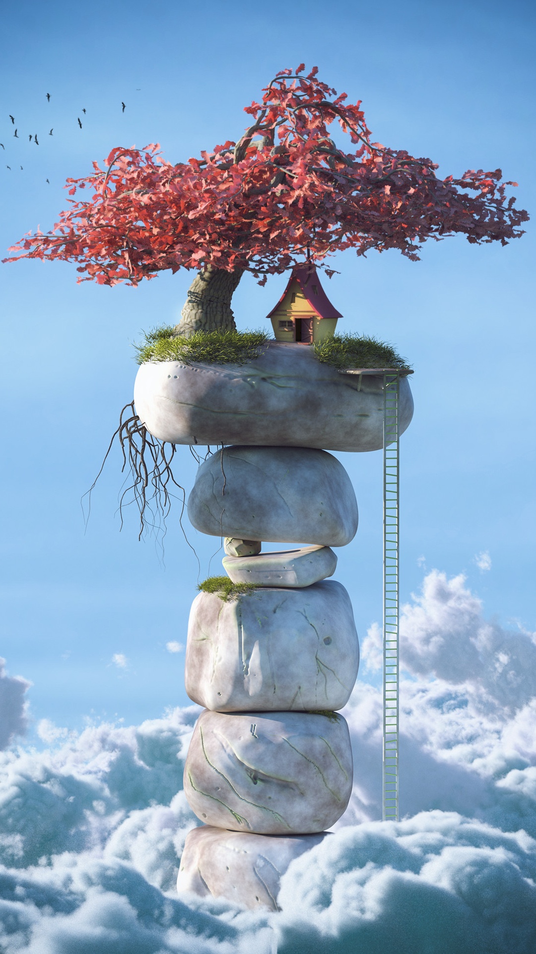 Fleurs Rouges et Blanches Sur la Roche Grise et Blanche. Wallpaper in 1080x1920 Resolution