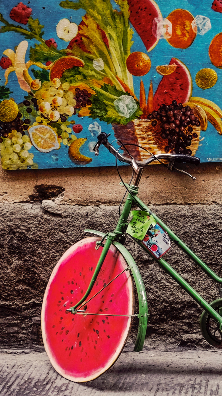 Vélo de Ville Vert S'appuyant Sur le Mur. Wallpaper in 750x1334 Resolution