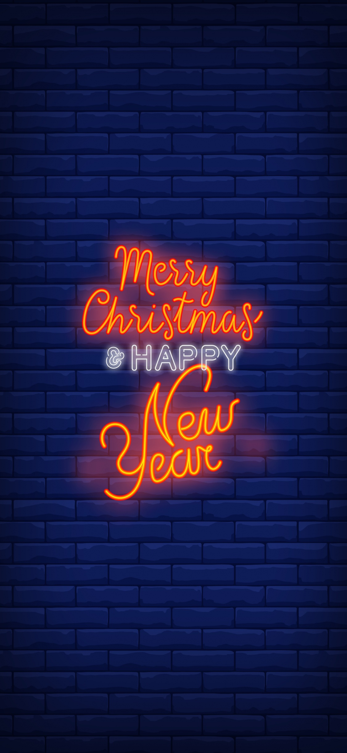 Neujahr, Leuchtreklame, Blau, Bernstein, Orange. Wallpaper in 1125x2436 Resolution