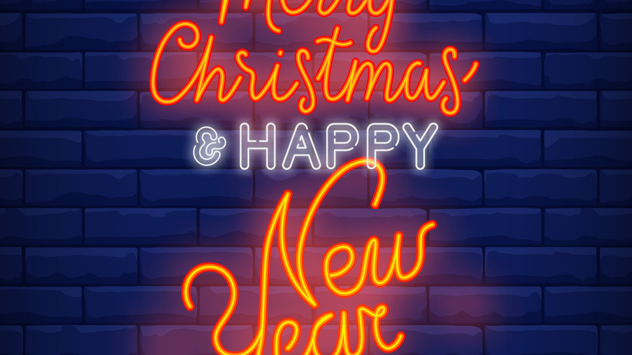 Neujahr, Leuchtreklame, Blau, Bernstein, Orange. Wallpaper in 1280x720 Resolution