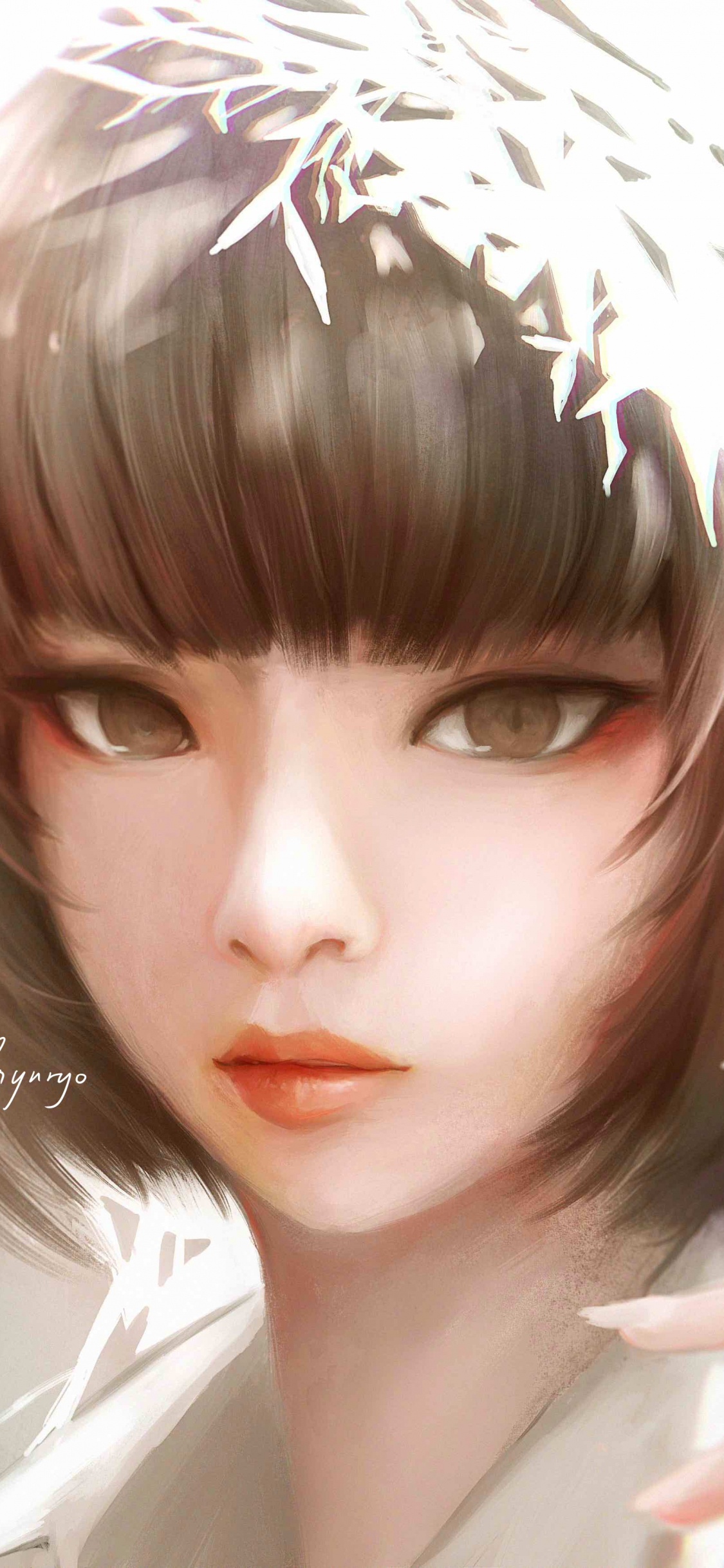 Femme en Coiffe de Plumes Blanches et Noires. Wallpaper in 1125x2436 Resolution