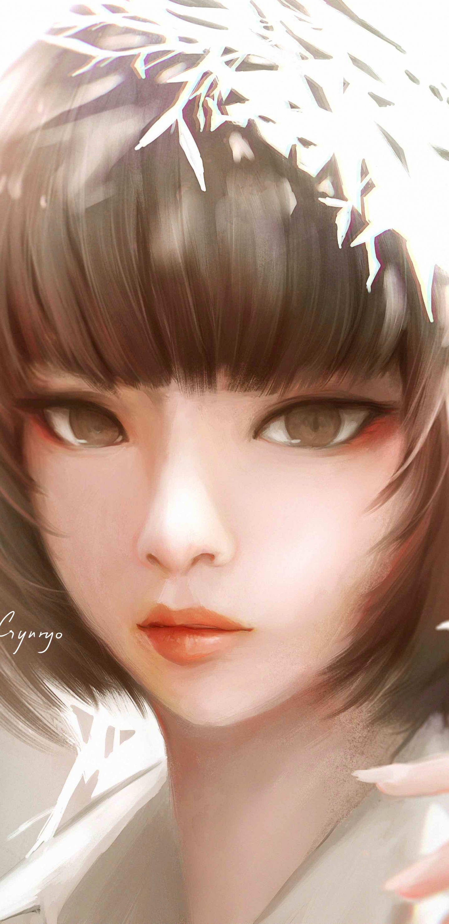 Woman in White and Black Feather Headdress. Wallpaper in 1440x2960 Resolution