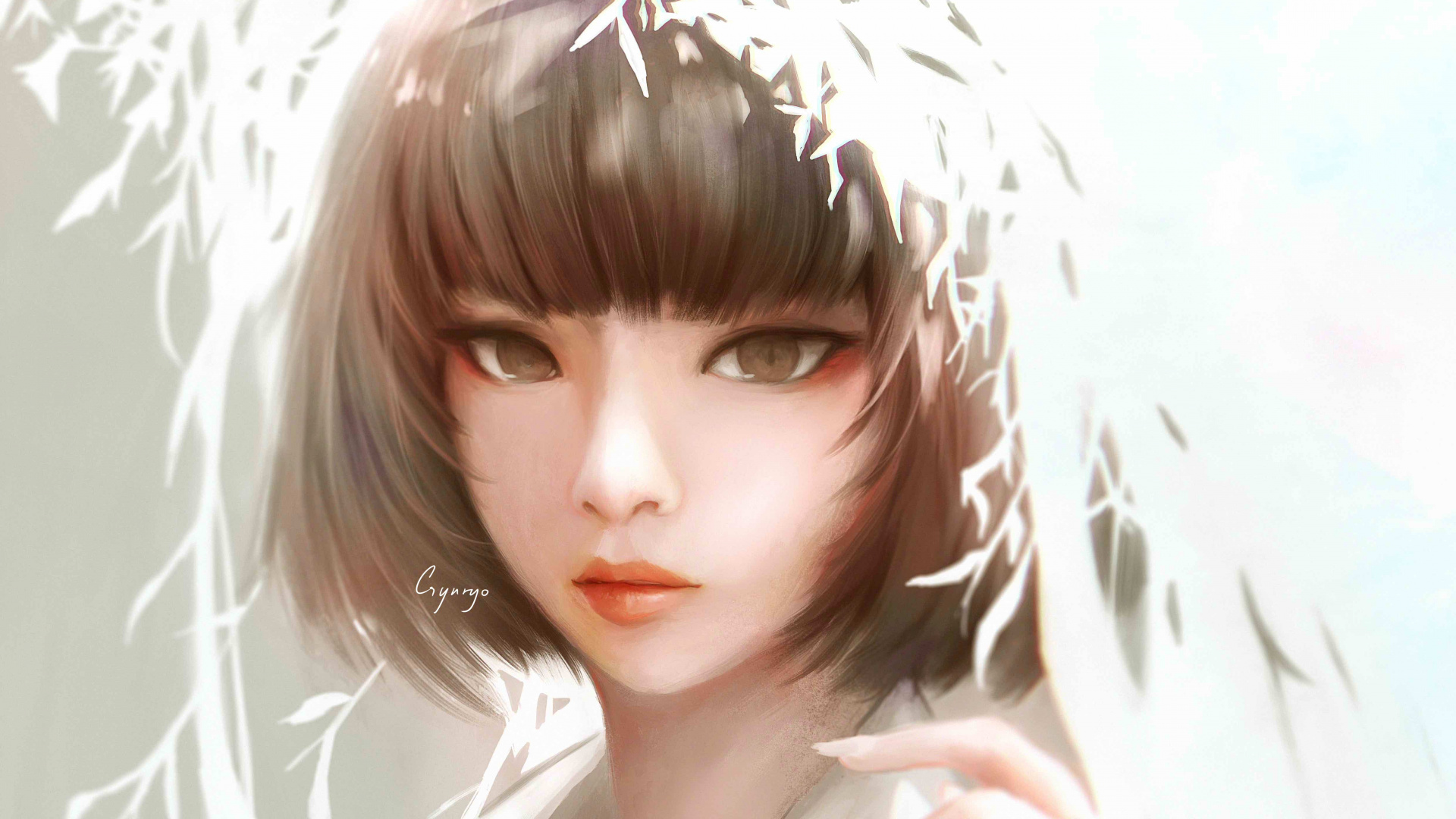 Mujer en Tocado de Plumas Blancas y Negras. Wallpaper in 1920x1080 Resolution