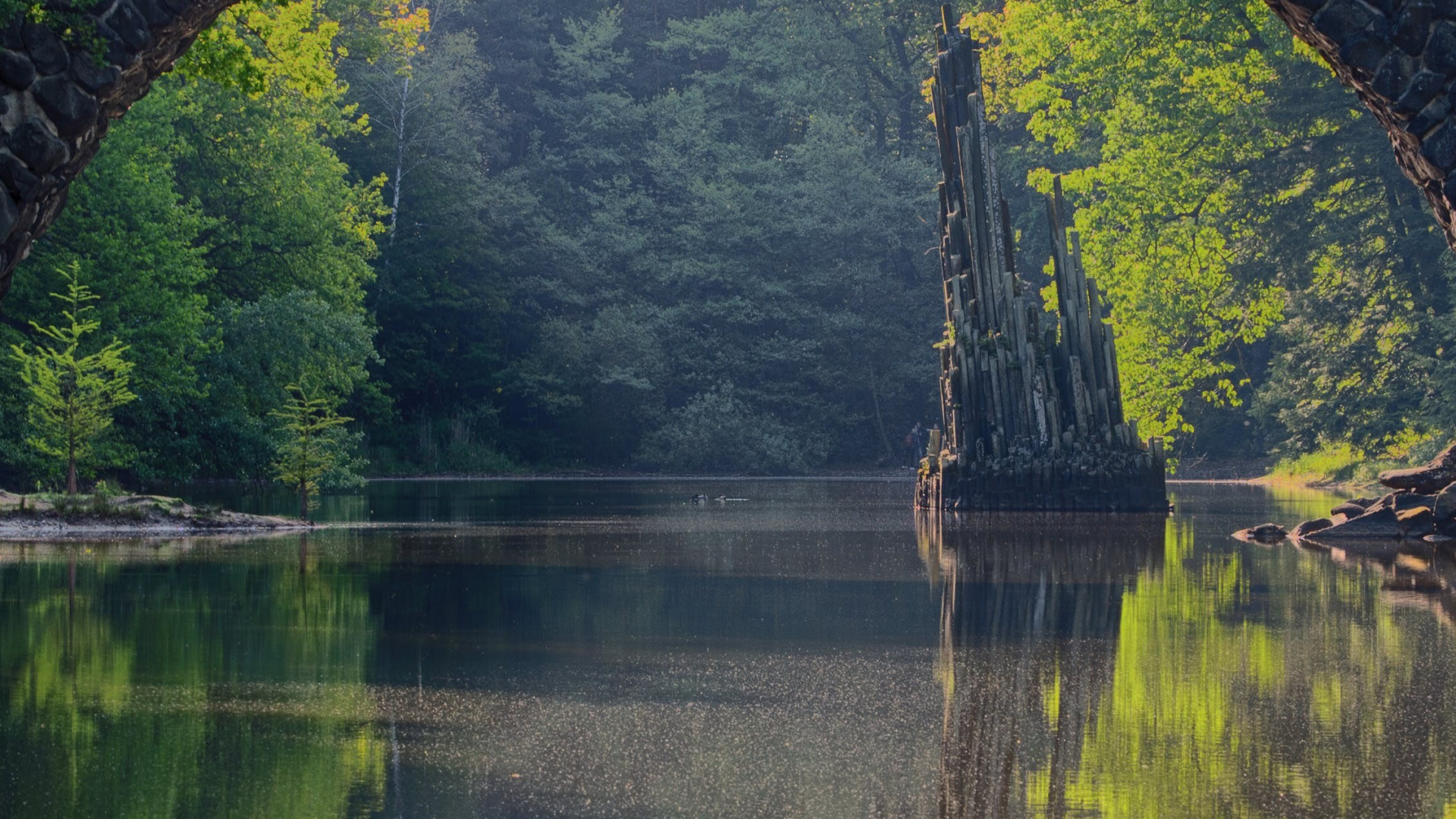 The Devils Bridge, Kromlau, Bridge, Water, Plant. Wallpaper in 1920x1080 Resolution