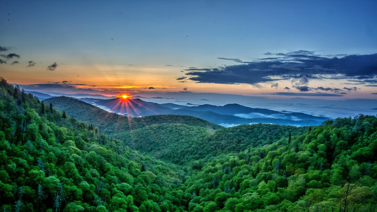 Green Trees on Mountain During Sunset. Wallpaper in 1280x720 Resolution