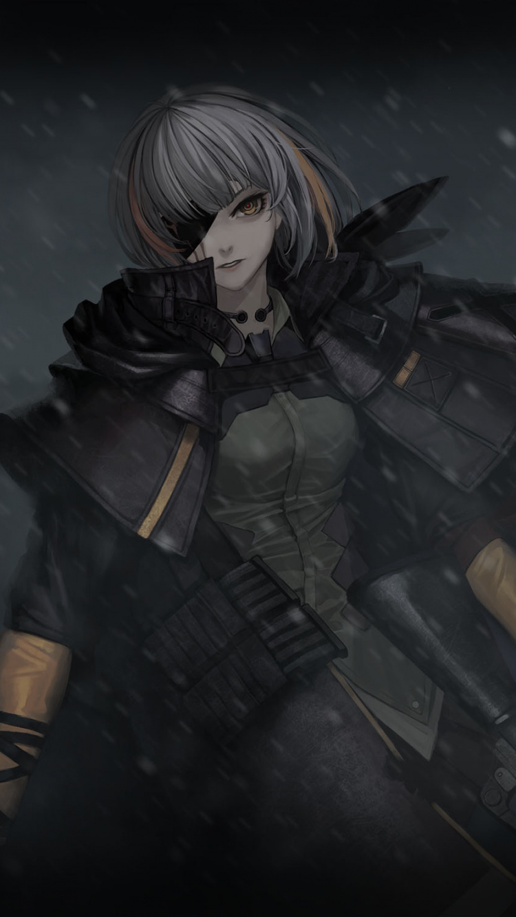 Femme en Manteau Noir Tenant Une Illustration de Fusil Noir. Wallpaper in 750x1334 Resolution