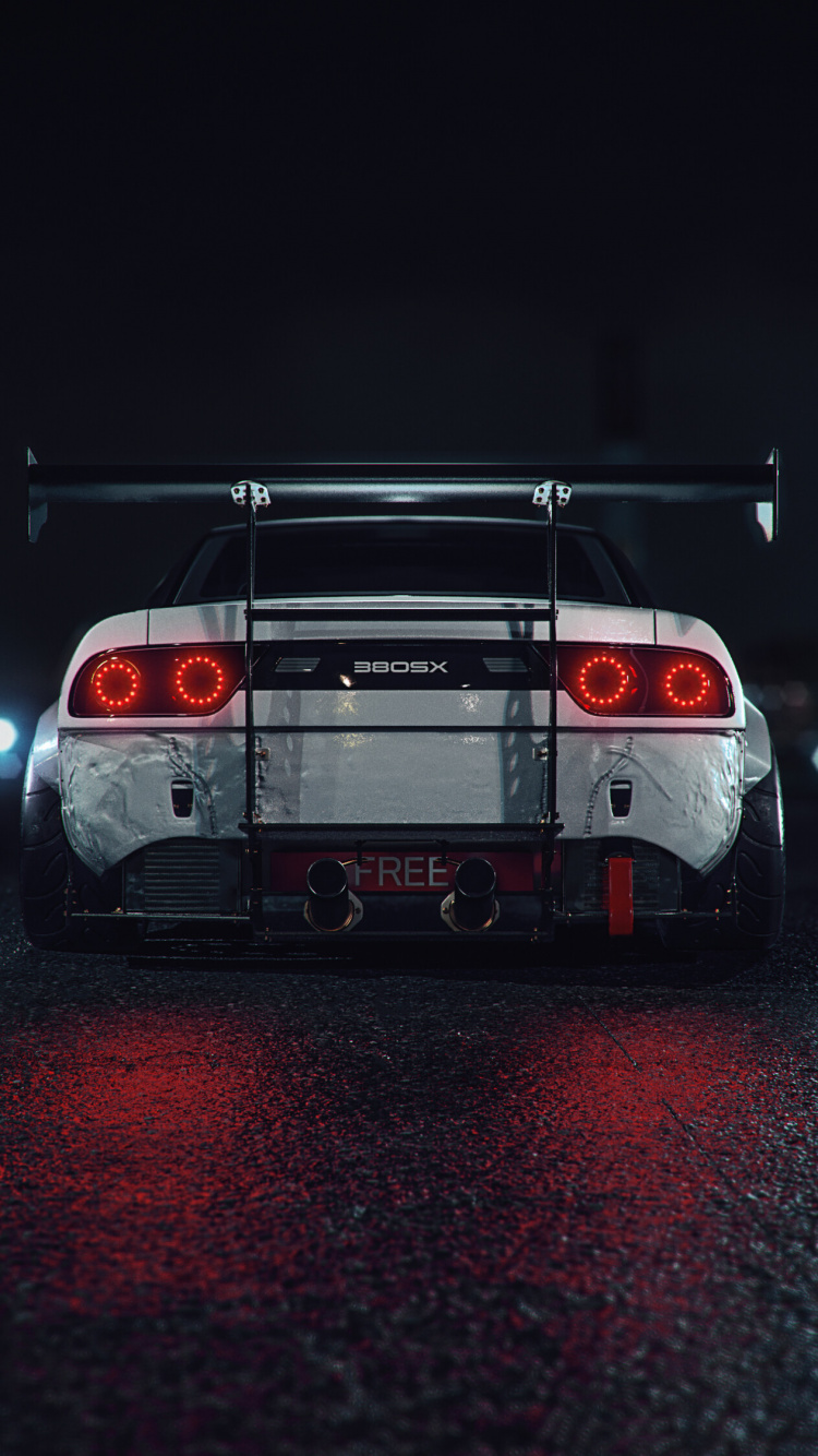 Weiß-schwarzer Porsche 911 Unterwegs in Der Nacht. Wallpaper in 750x1334 Resolution