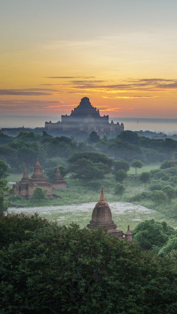 性质, 早上, 日出, 寺庙, 气氛 壁纸 720x1280 允许