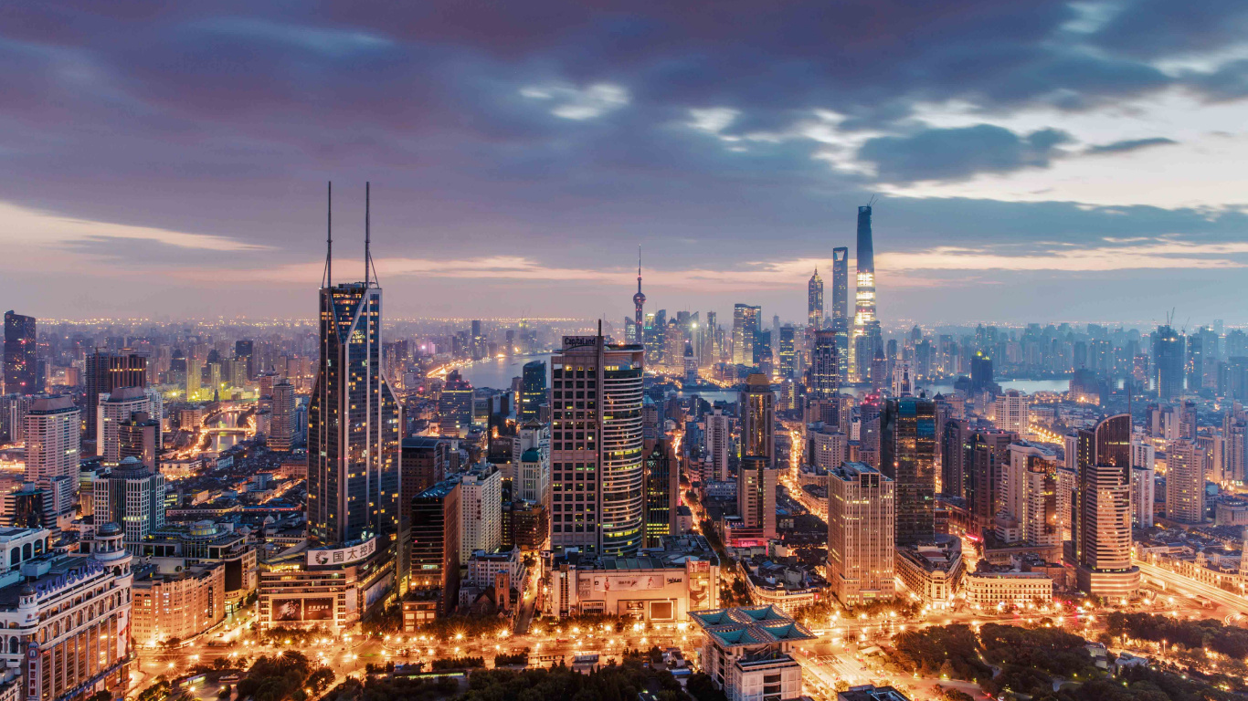 City Skyline During Night Time. Wallpaper in 1366x768 Resolution