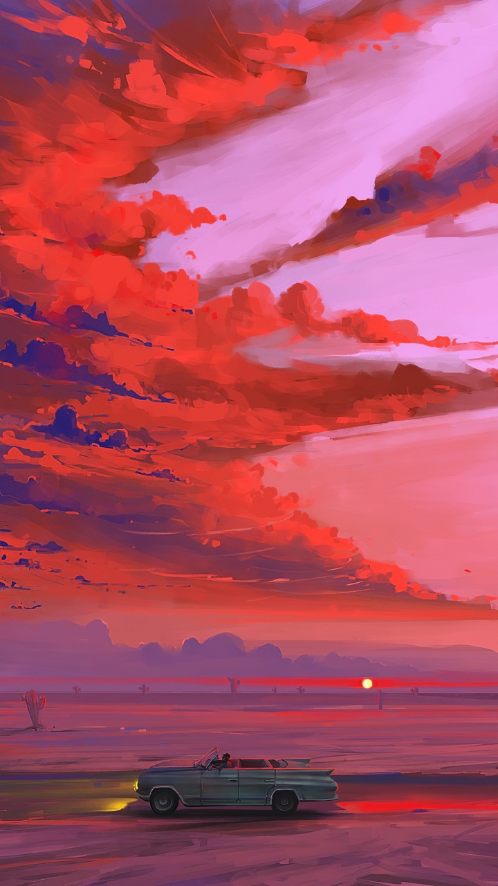 Suv Noir Sur Sable Gris Pendant le Coucher du Soleil. Wallpaper in 720x1280 Resolution