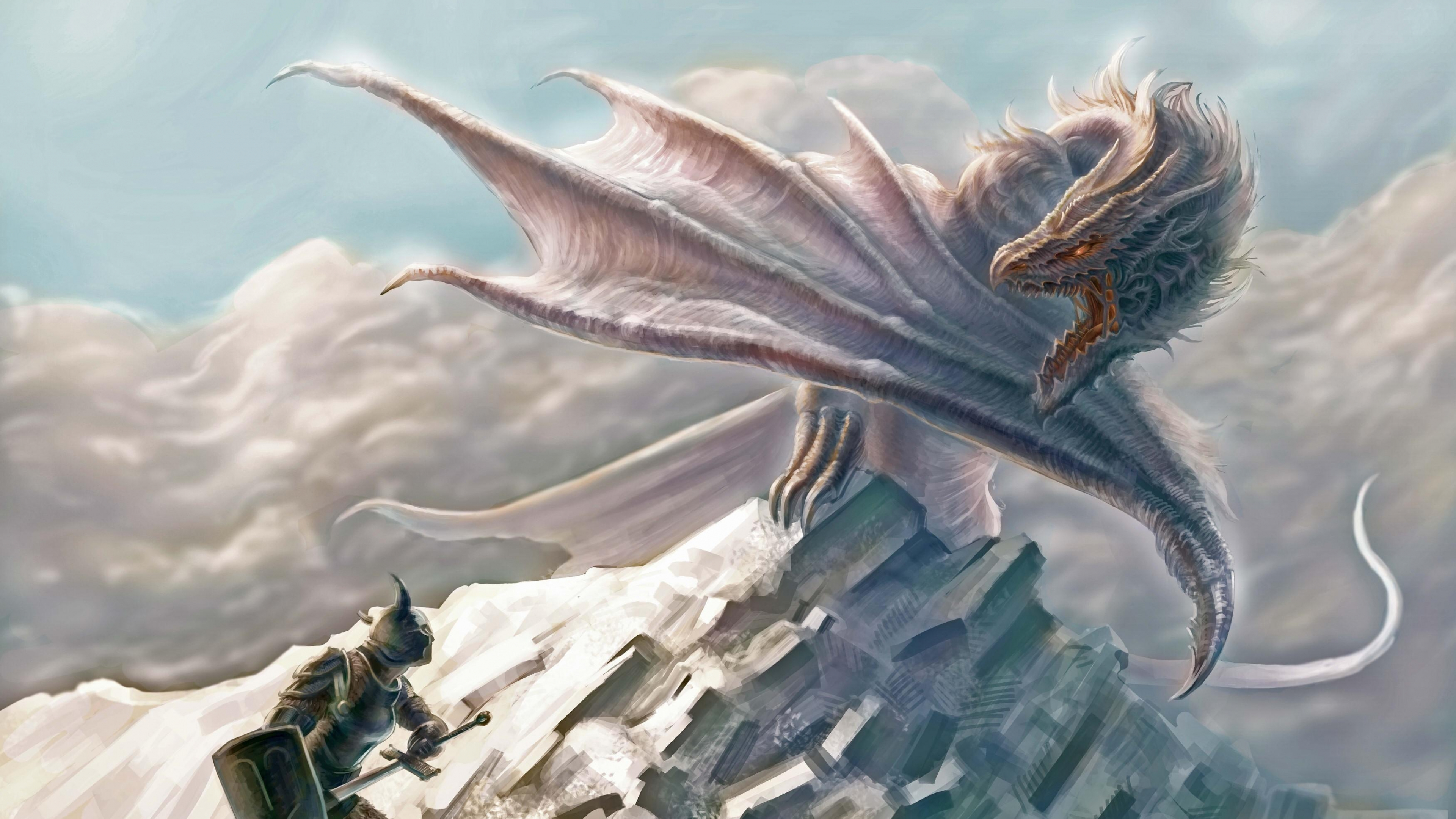 Dragon Brun Sur Mur de Béton Blanc. Wallpaper in 3840x2160 Resolution