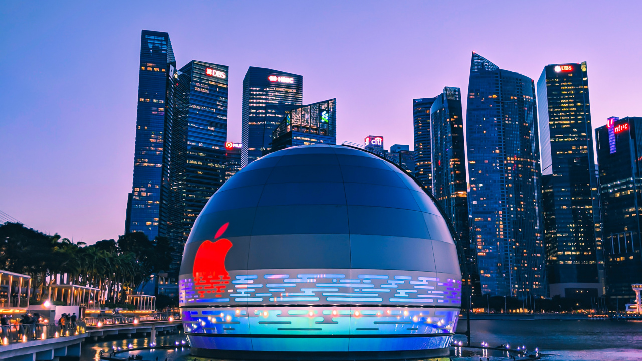 Apple Marina Bay Sands, El Marina Bay Sands De Singapur, Manzana, Airpods Pro, Bahía Marina. Wallpaper in 1280x720 Resolution