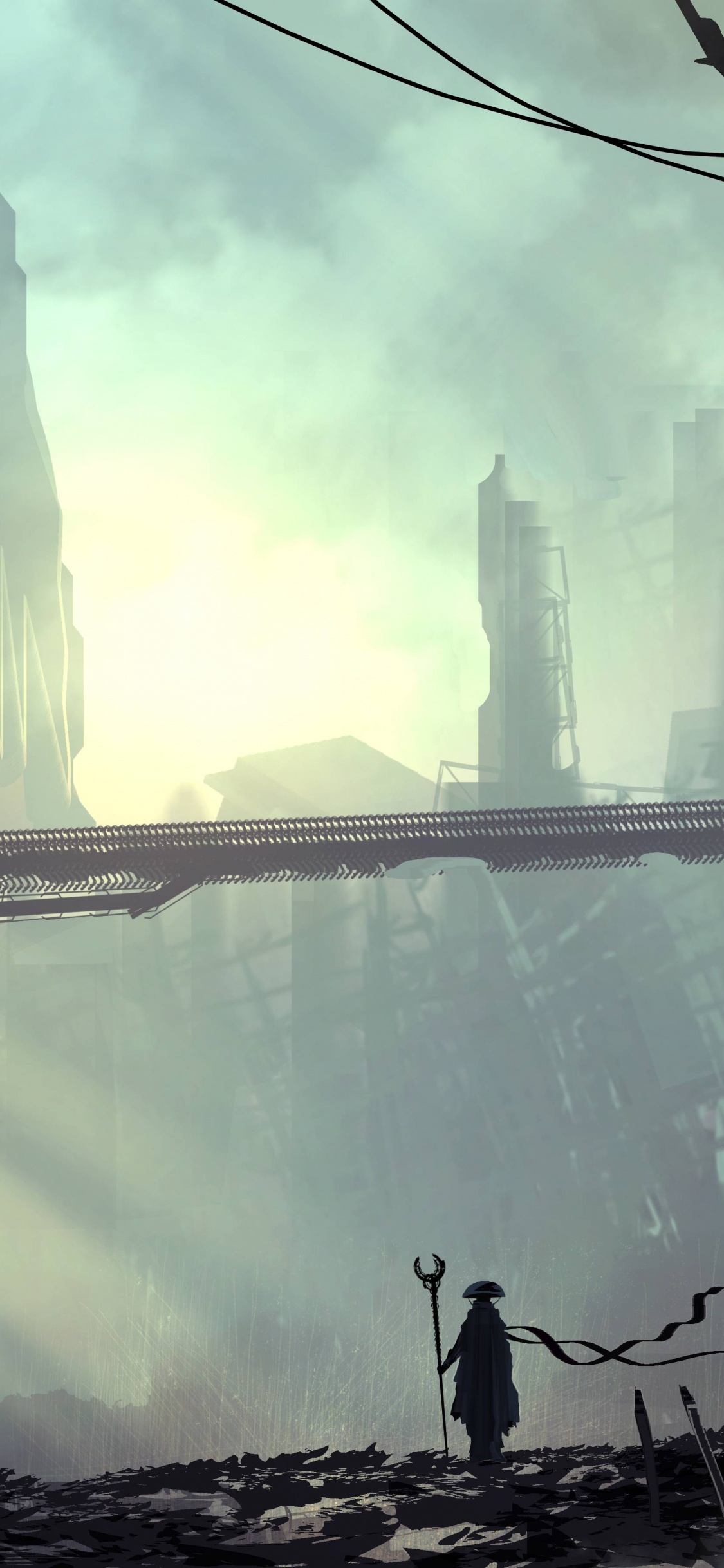 Cyberpunk, Kunst, Science-fiction, Wasser, Atmosphäre. Wallpaper in 1125x2436 Resolution