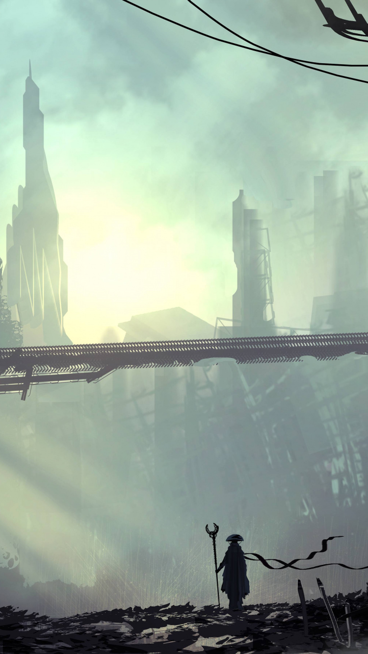 Cyberpunk, Kunst, Science-fiction, Wasser, Atmosphäre. Wallpaper in 750x1334 Resolution