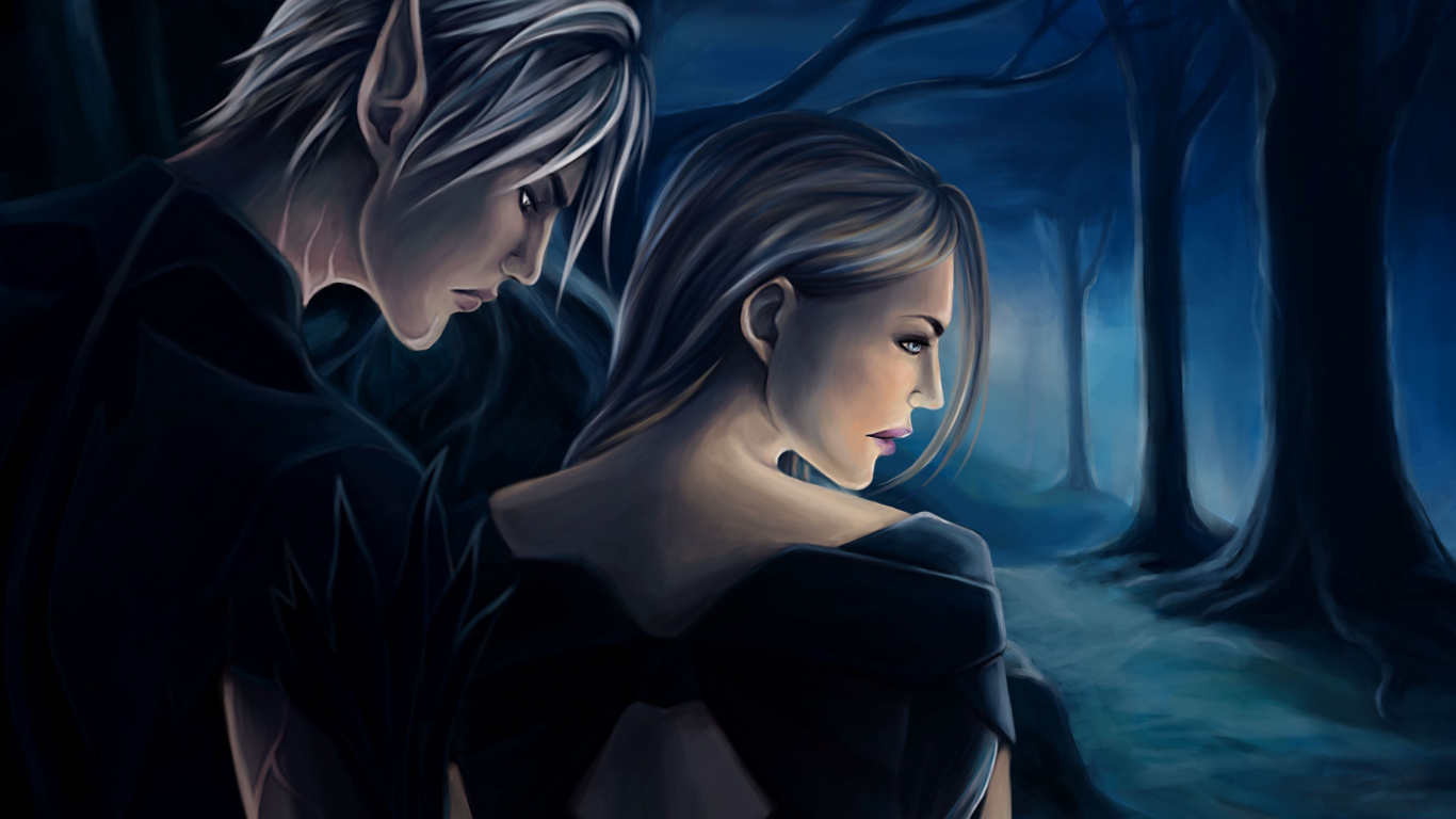 Woman in Black Dress Anime Character. Wallpaper in 1366x768 Resolution