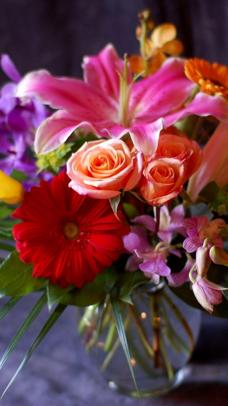 Bouquet de Roses Rouges et Jaunes. Wallpaper in 750x1334 Resolution