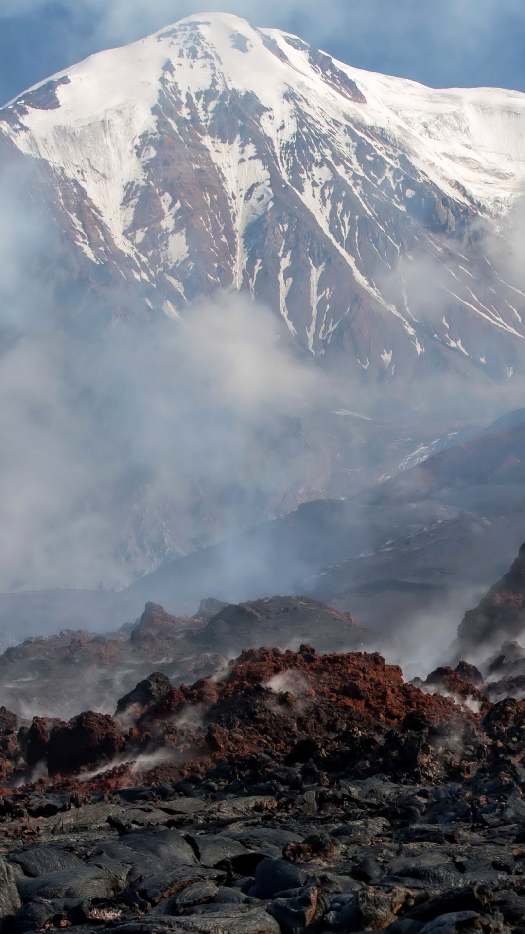 堪察加半岛的火山, 山脉, 高地, 山站, 山区河流 壁纸 1080x1920 允许