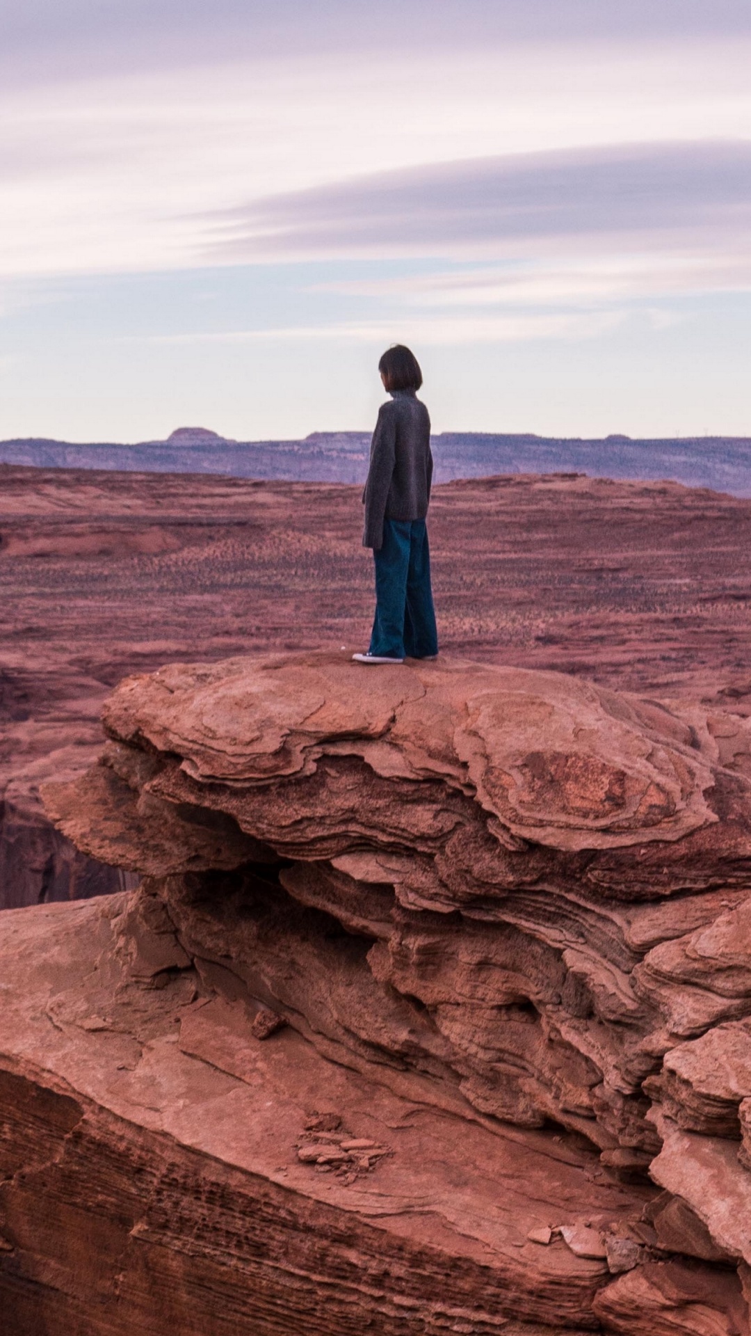 Man in Blue Jacket Standing on Brown Rock Formation During Daytime. Wallpaper in 1080x1920 Resolution