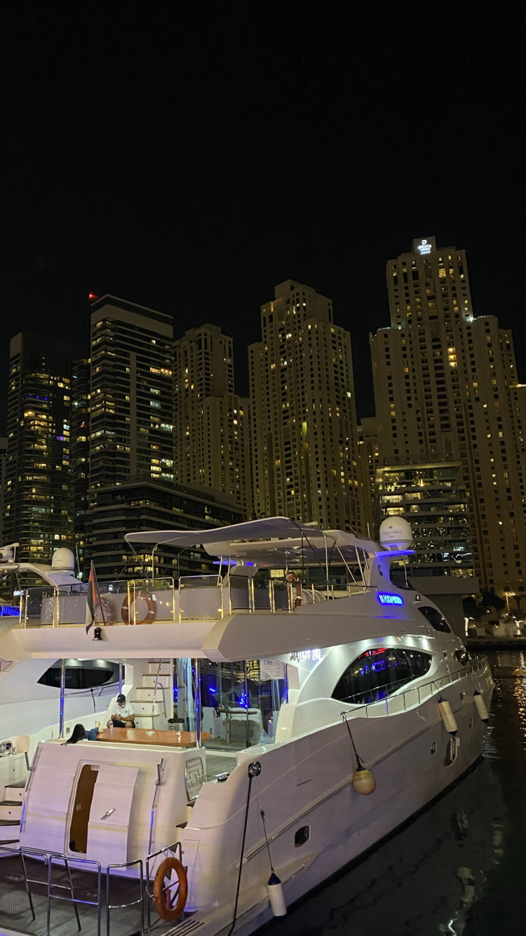 Night, City, Watercraft, Metropolis, Skyscraper. Wallpaper in 750x1334 Resolution