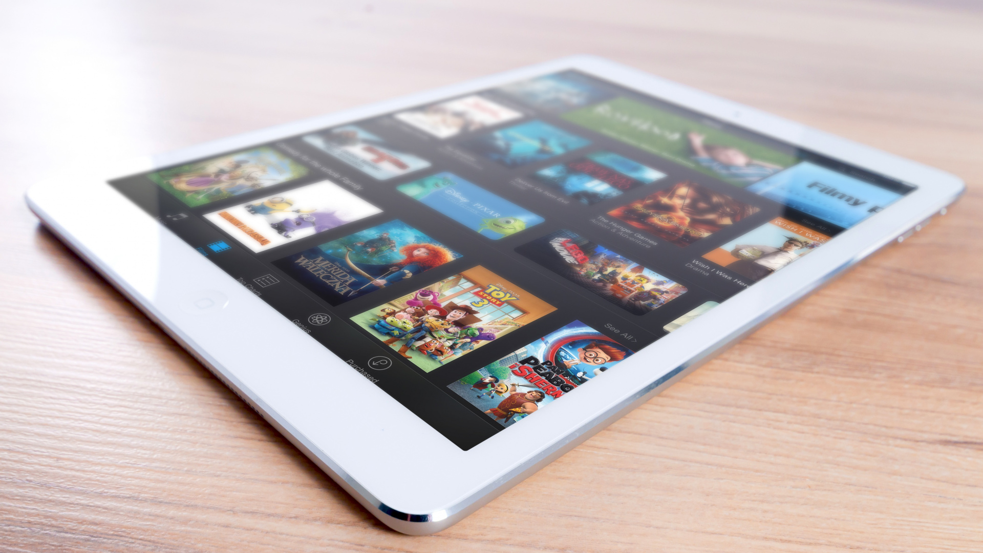 White Ipad on Brown Wooden Table. Wallpaper in 1920x1080 Resolution