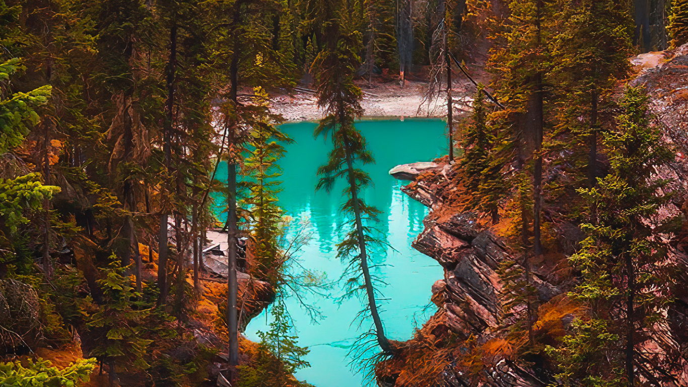Larch, Damaksnis, Riparian Forest, Water, Natural Landscape. Wallpaper in 1366x768 Resolution