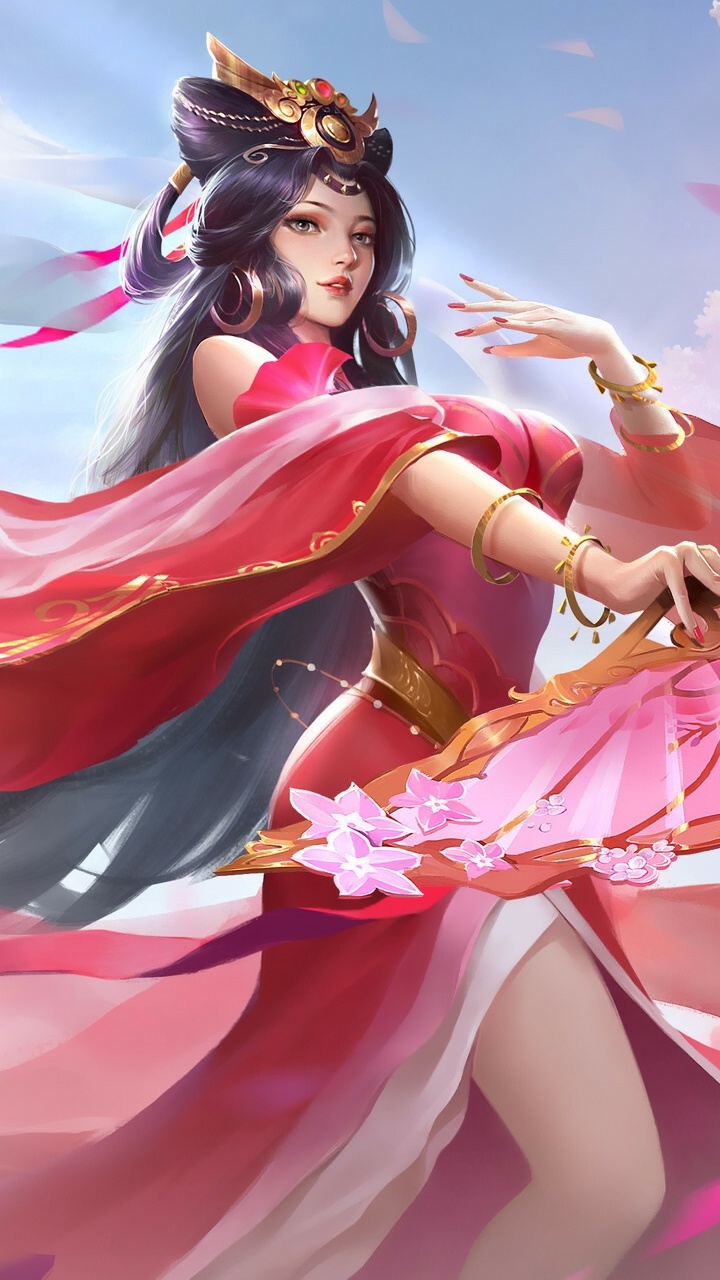Woman in Pink and Gold Dress Anime Character. Wallpaper in 720x1280 Resolution