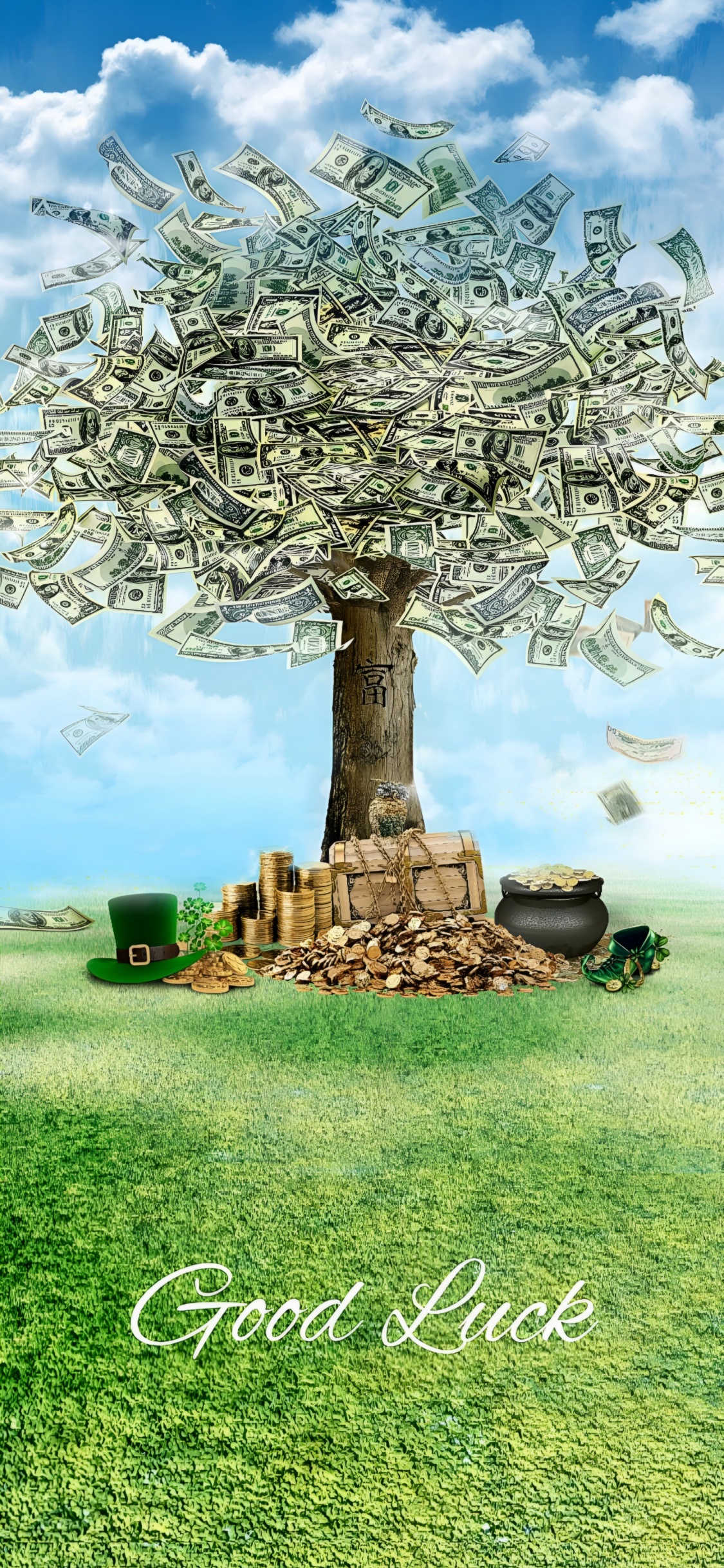 Baum, Gold, Geld, Motivation, Cloud. Wallpaper in 1125x2436 Resolution