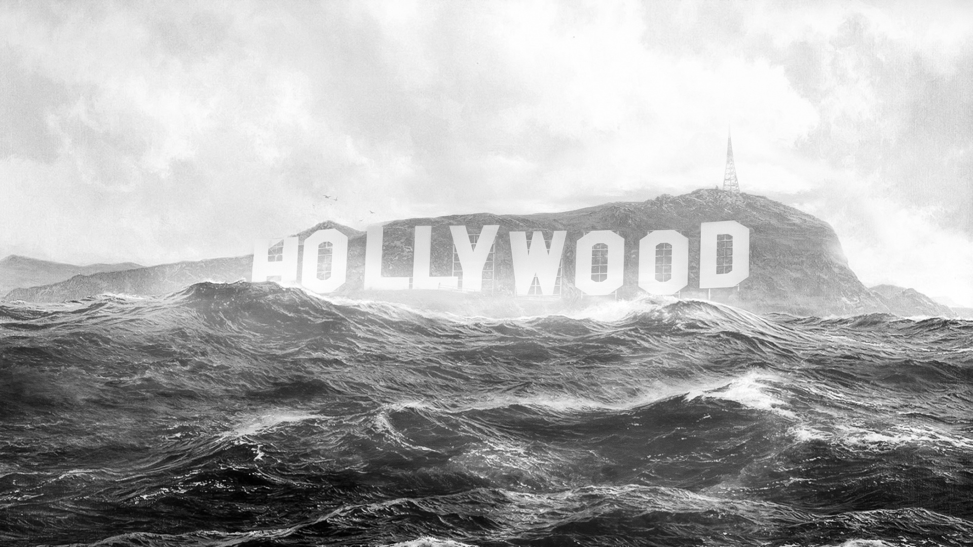 Photo en Niveaux de Gris Des Vagues de L'océan. Wallpaper in 1920x1080 Resolution