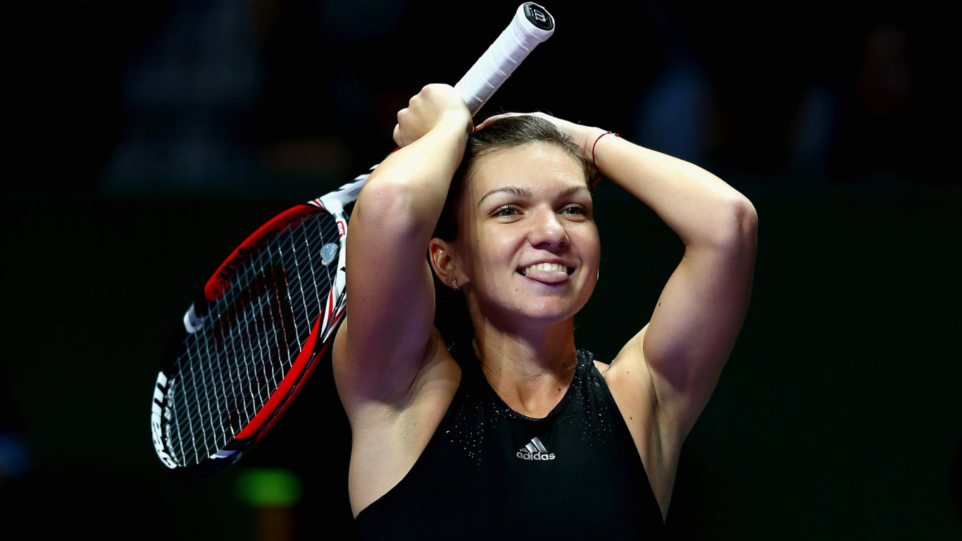 Woman in Black Tank Top Holding Red and White Tennis Racket. Wallpaper in 1366x768 Resolution