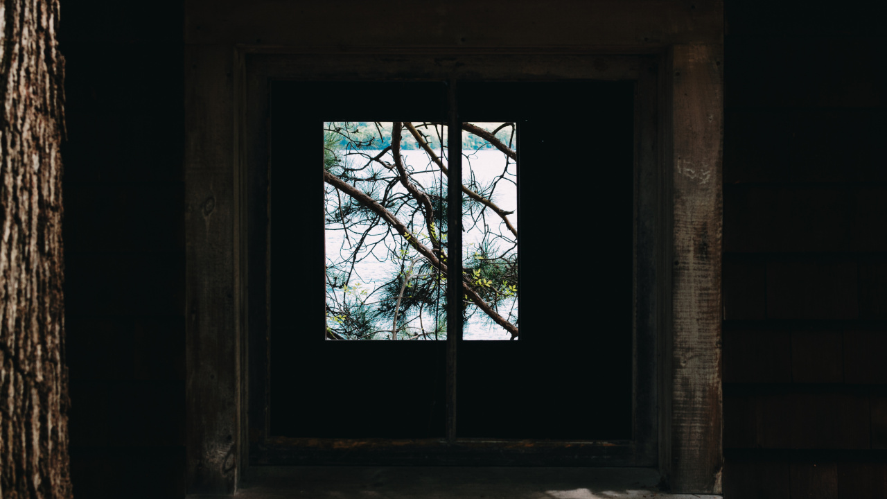 Brown Wooden Window Frame With Green Trees. Wallpaper in 1280x720 Resolution