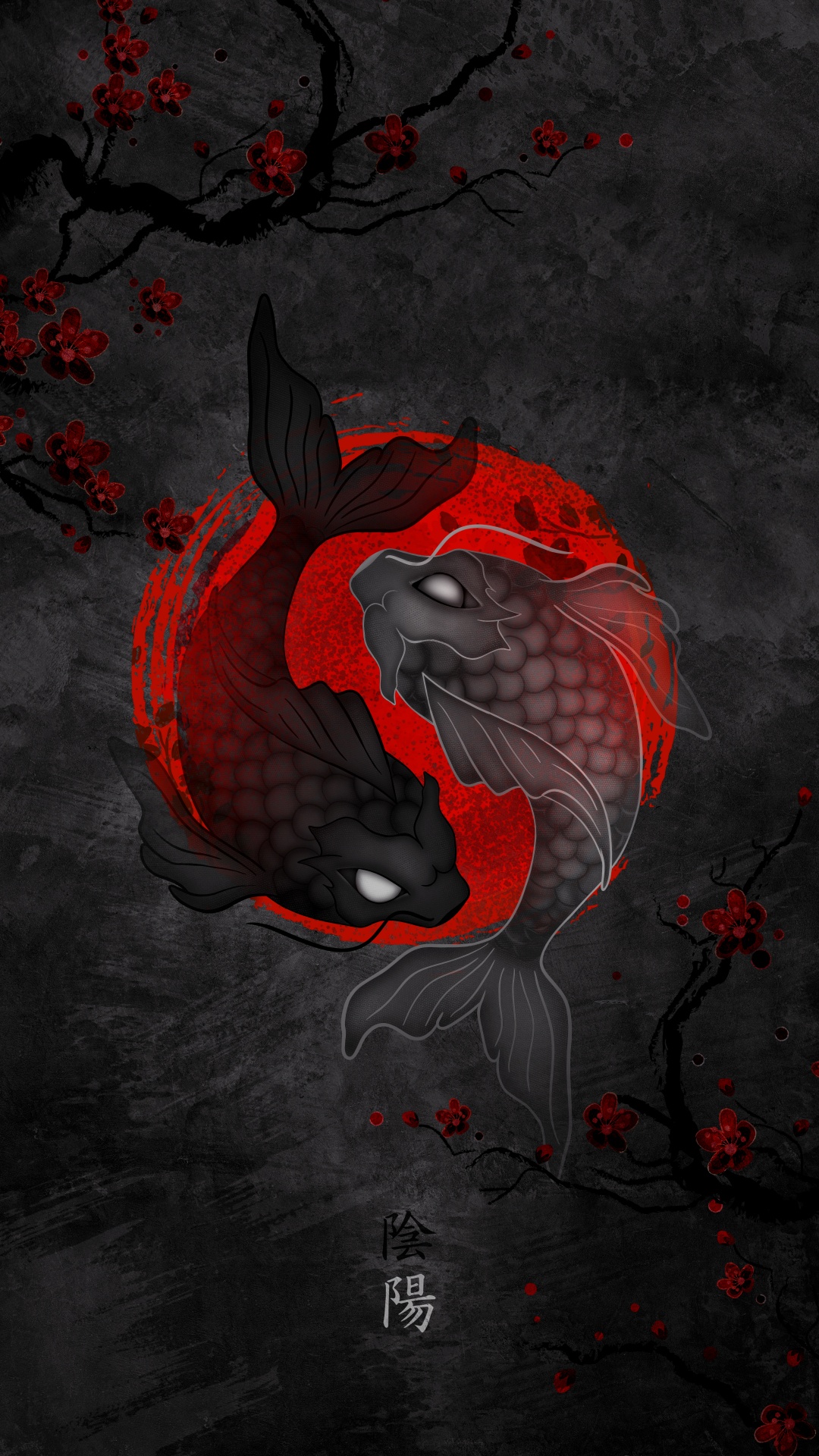 Koi, Fish, Japan, Grey, Art. Wallpaper in 1080x1920 Resolution