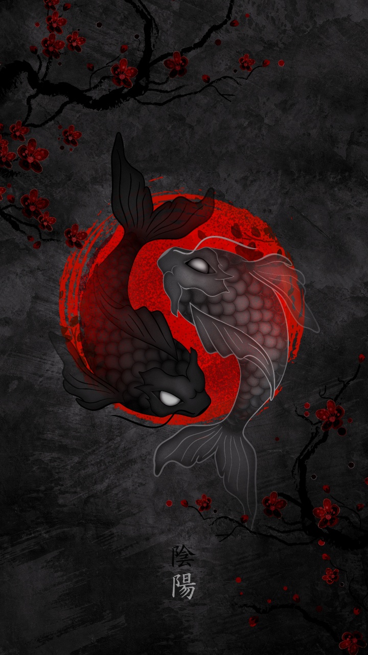 Koi, Fish, Japan, Grey, Art. Wallpaper in 720x1280 Resolution