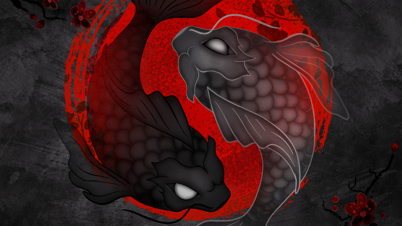 Koi, Pescado, Japon, Gris, Arte. Wallpaper in 1280x720 Resolution