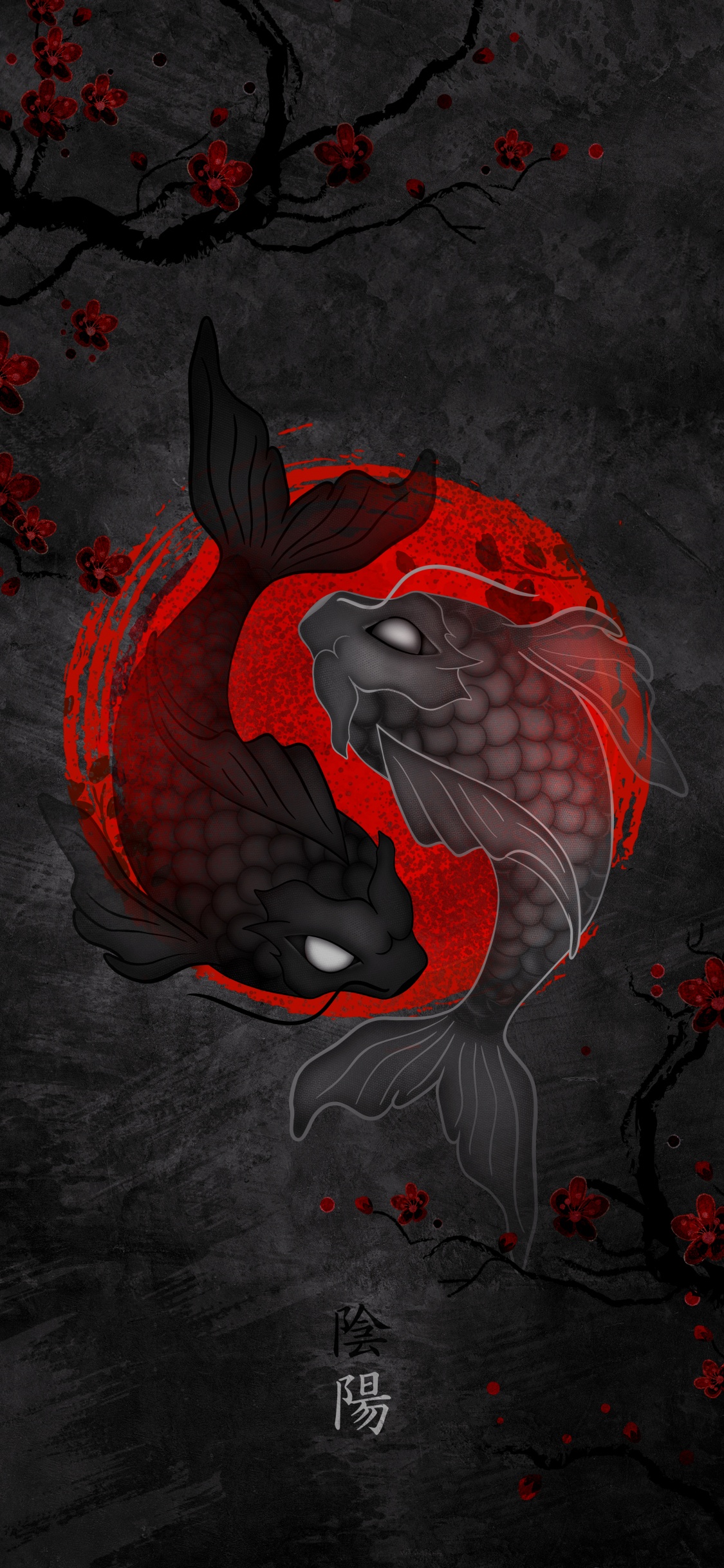 Koi, Poisson, Japon, Gris, Art. Wallpaper in 1125x2436 Resolution