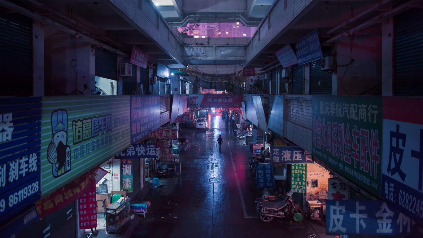 People Walking on Street During Nighttime. Wallpaper in 1366x768 Resolution
