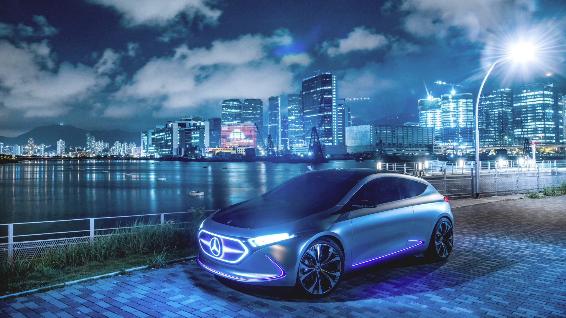 Blue Bmw m 3 Coupe Parked Near Body of Water During Night Time. Wallpaper in 1920x1080 Resolution