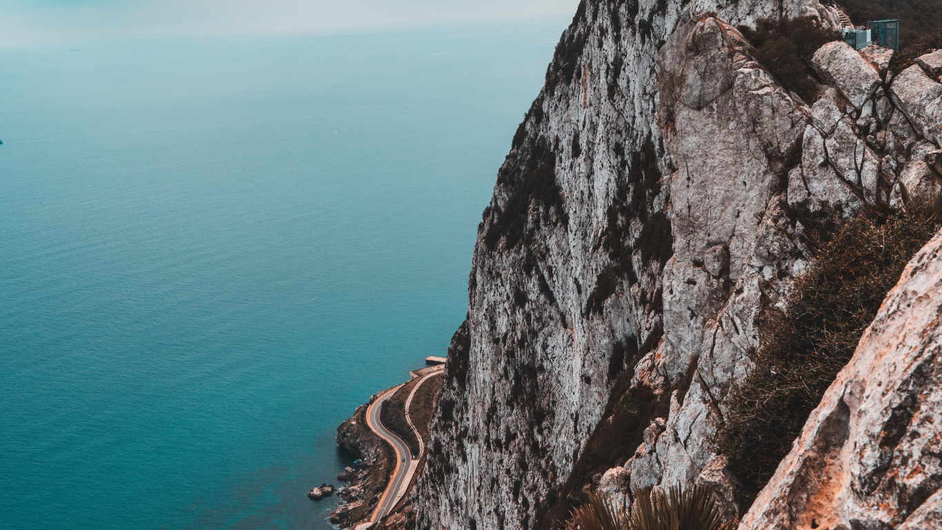 Montaña, Acantilado, Mar, Costa, Peñón de Gibraltar. Wallpaper in 1366x768 Resolution